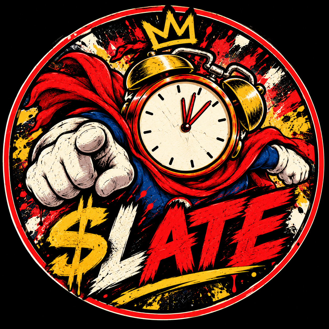 Alarm-clock superhero representing SUPER LATE